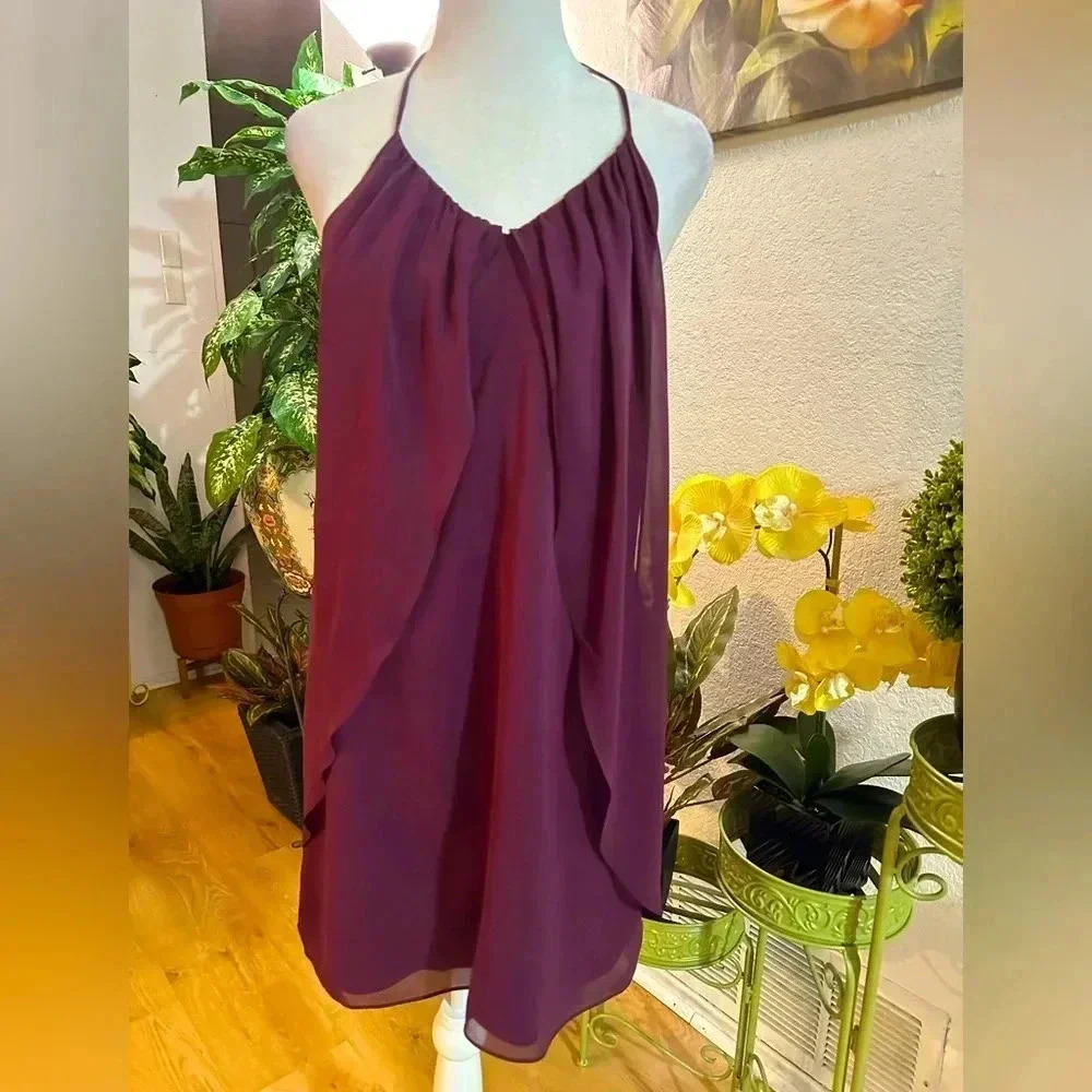 Alice +Olivia Burgundy silk blend halter neck backless dress size S/P